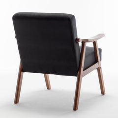 Accent Chair with Velvet Upholstery and Solid Wood Frame, Classic Mid-Century Modern Living Room Furniture for Extra Seating, Black
