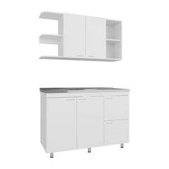 Kitchen Cabinet Set, 6 Doors, 9 Shelves, White - Kitchen