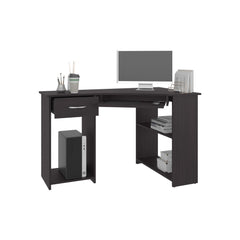 Aeneas Corner Desk, Space-Saving L-Shaped Design With Two Side Shelves, Black and Dark Walnut