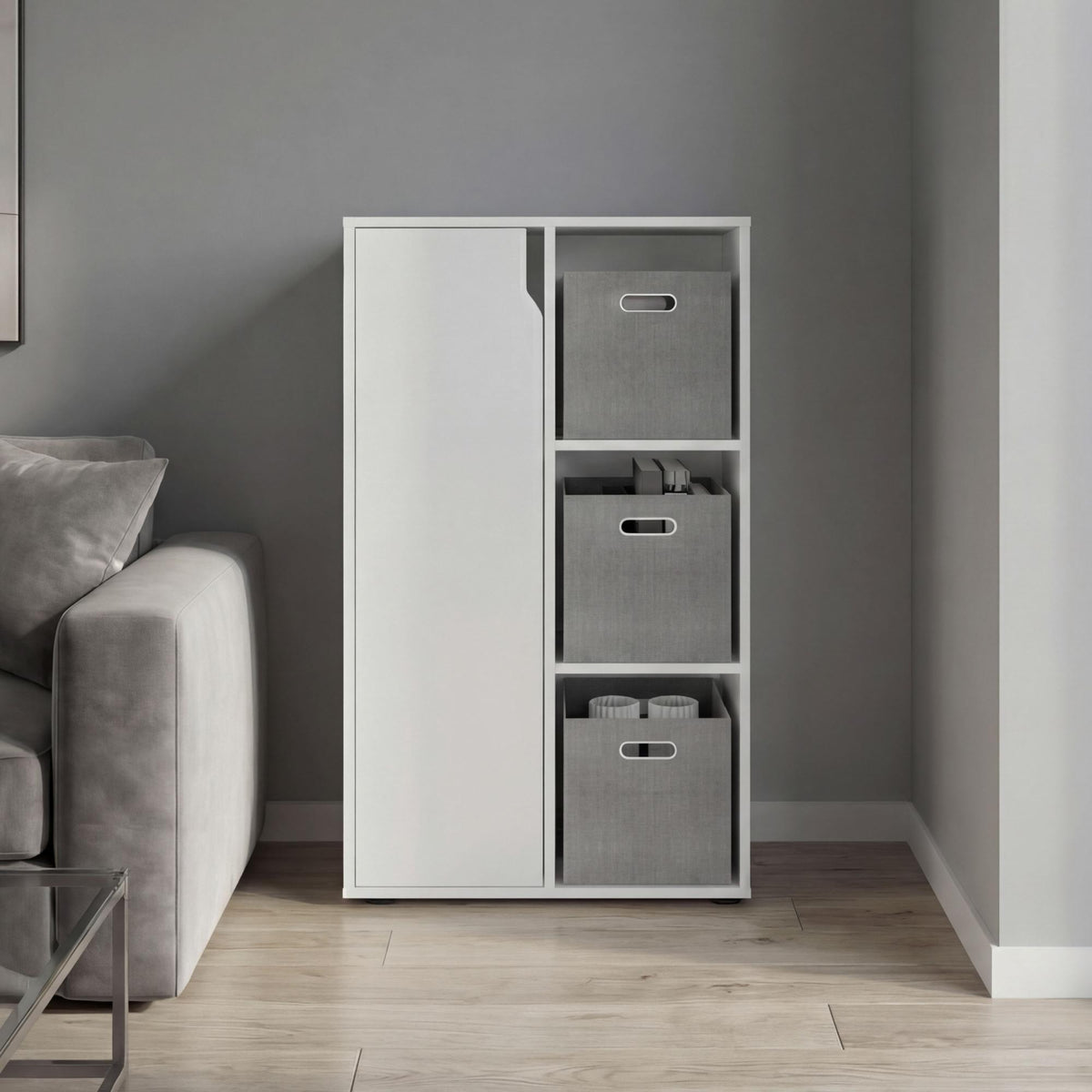 Astyanax 40" H Bookcase and Storage Cabinet with One Door and 3 Open Display Shelves, Compact Storage Cabinet