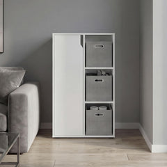 Astyanax 40" H Bookcase and Storage Cabinet with One Door and 3 Open Display Shelves, Compact Storage Cabinet