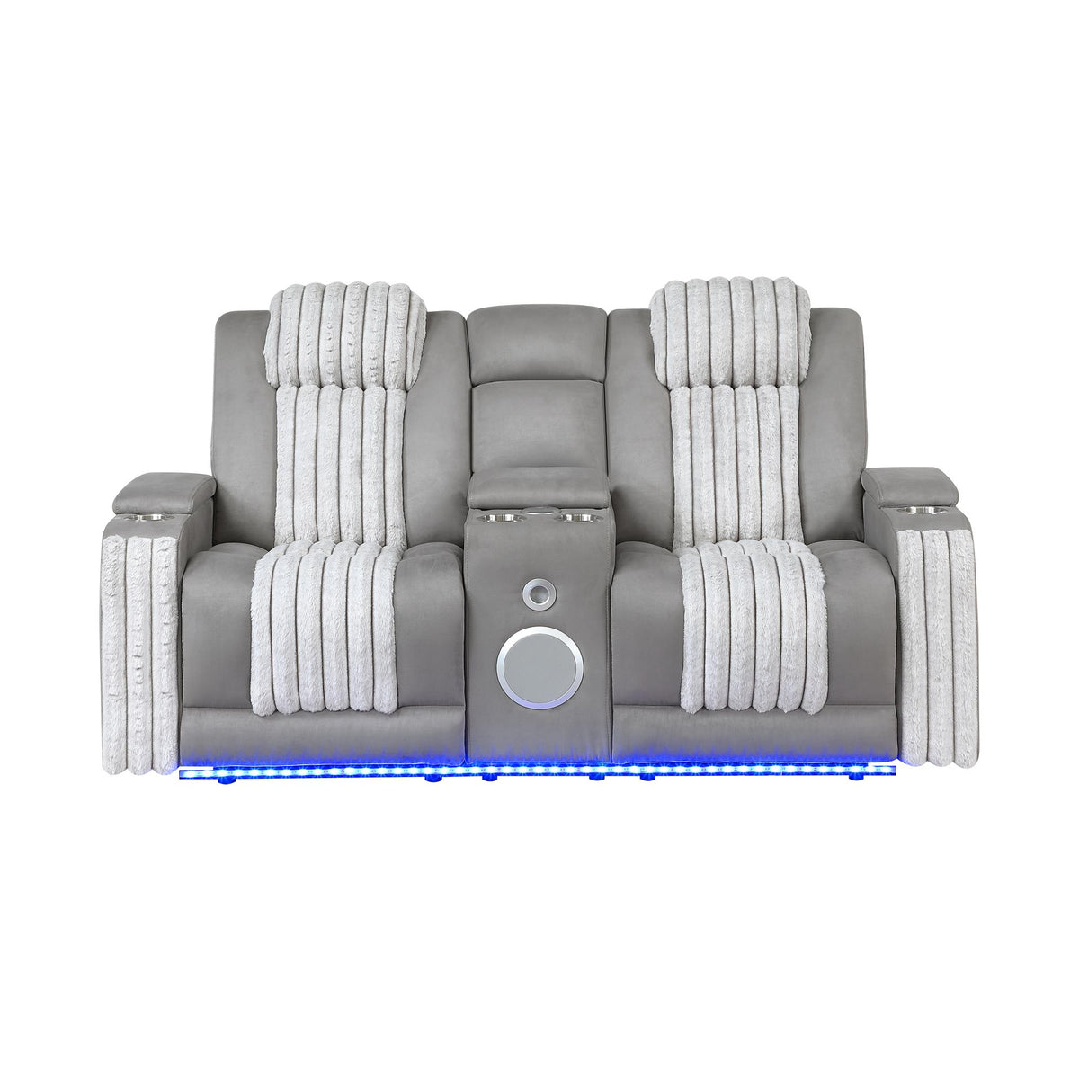 Epic Grey Power Reclining loveseat with Power Headrest, LED and Bluetooth Speaker