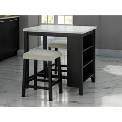 Black Dining Table Storage Side Shelves 2x Stools High Gloss Table Top White / Ivory 3pc Dining Set