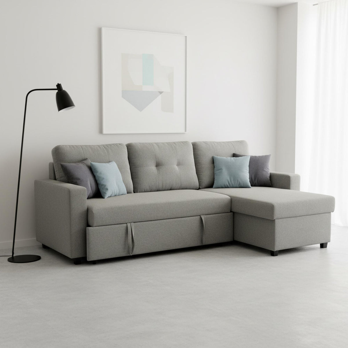 Convertible L-Shaped Sectional Sleeper Sofa Bed, Stylish Apartment Furniture, Saving Pull Out Couch for Small Spaces and Living Rooms, Grey