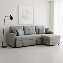 Convertible L-Shaped Sectional Sleeper Sofa Bed, Stylish Apartment Furniture, Saving Pull Out Couch for Small Spaces and Living Rooms, Grey