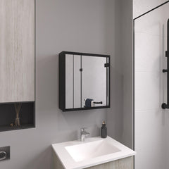 Pandora 21.1" H x 19.7" W Mirror Medicine Cabinet, One door with Four interior Shelves for Bathroom, Kitchen Black