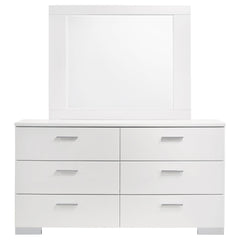 Poem White High Gloss 6-drawer Dresser with Mirror
