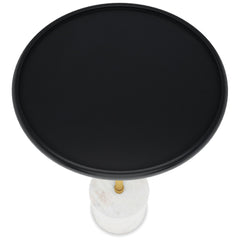 Saturn 12 inch Wide Solid Mango/Genuine Marble/Iron Modern End Table in Black/Gold/White