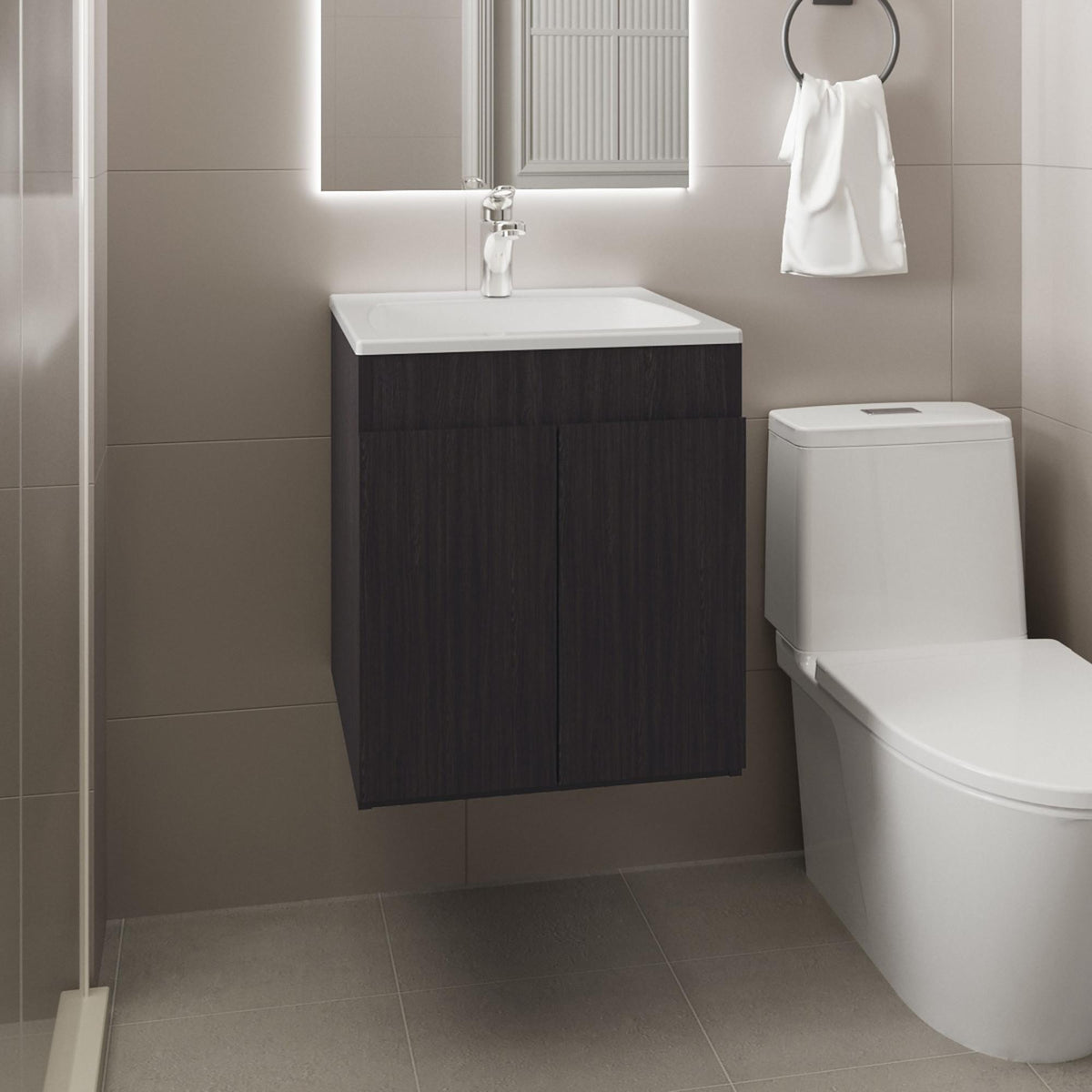 Paradise Vanity 45 Meka, with Two Drawers and Open Shelf, Black