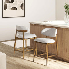 Priam 26.5" Modern Upholstered Counter Stool with Wood Frame, Salt & Pepper Boucle