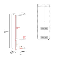 Home 2 Doors Closet System Armoire, Hanging Rod and Storage Shelf, Modern Armoire for Bedroom Organization Storage, Black
