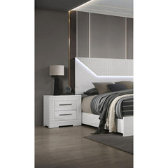White High Gloss 1pc Nightstand Metal Side Glide 2-Drawers Bedside Table Chrome Hardware Bedroom Furniture