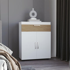 Asgard Shoe Rack With Double Doors And Interior Shelves, Freestanding Footwear Storage Cabinet, White/ Natural Oak