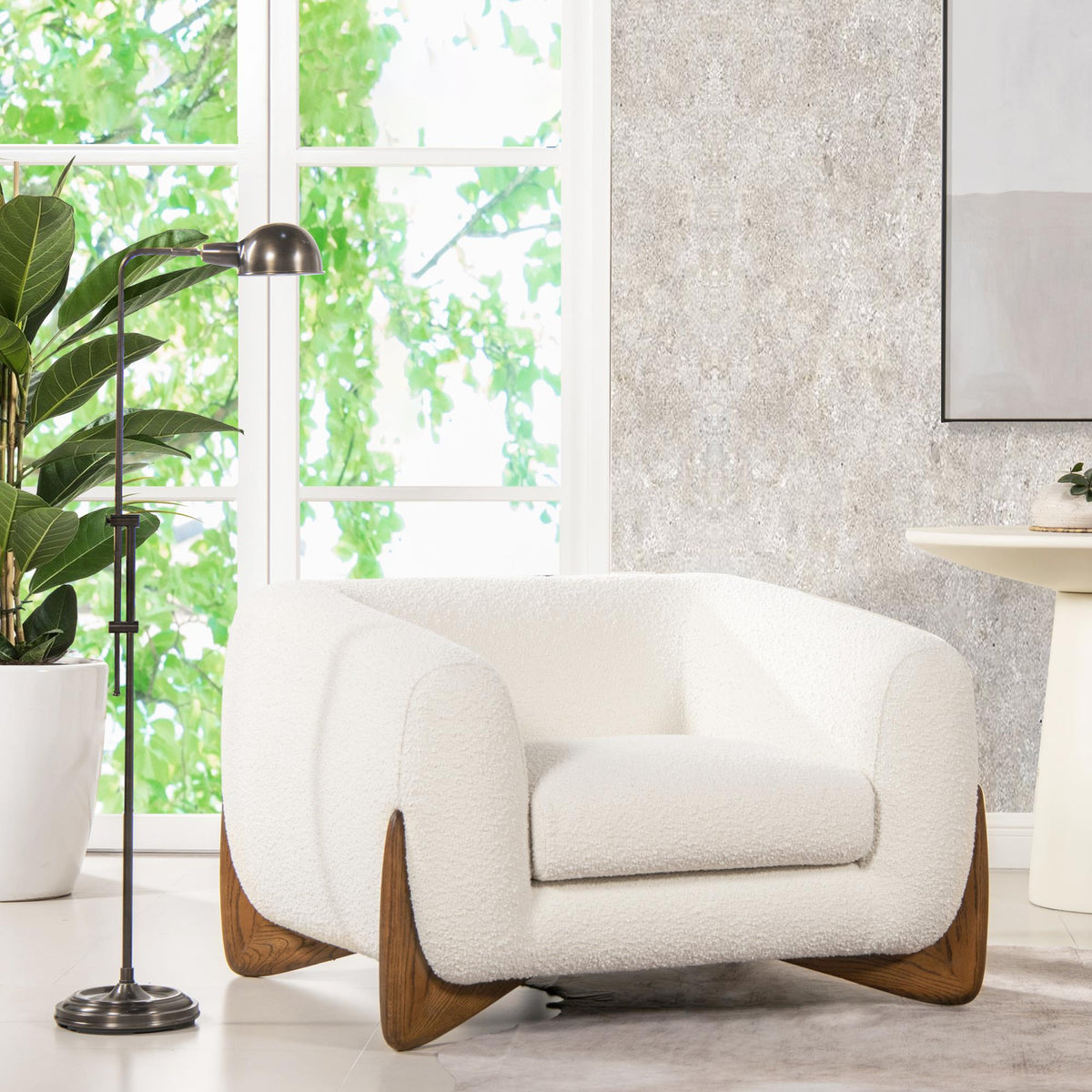Vista 44" Sherpa Arm Chair, Ivory White Boucle