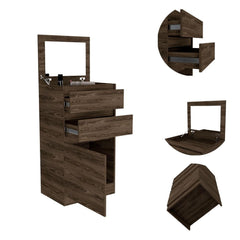 Hestia Dresser With Jewelry Box, Single Door Cabinet, Mirror, Two Drawers -Dark Walnut