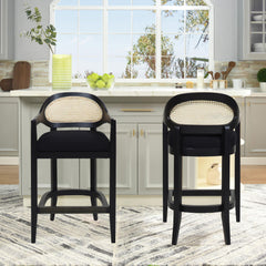 Ares Mid-Century Modern 26" Cane Back Counter Stool, Jet Black Woven