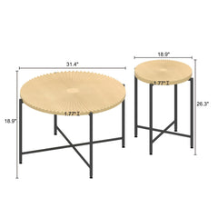 Nebula Pattern 2-Piece Coffee and End Table Set – Waterproof MDF with PVC Cover, Distressed Cylindrical Design, Black Metal Legs – Classic Rustic Charm, Technical Wood
