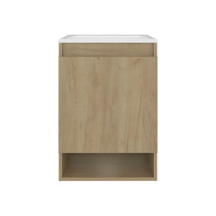 Quasar Floating, Wall-Mounted Vanity Bathroom Vanity With One Door Cabinet And Resin Sink Compact, Natural Oak