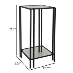 Fable Plant Stand Table, Black Metal, Square Mirrored Top, 28 Inch