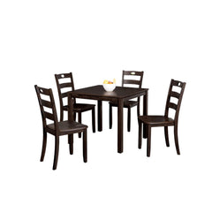 Transitional Style 5pc Dining Table Set 1x Table & 4x Chairs Square Dining Table Slat Back Chairs Espresso Finish