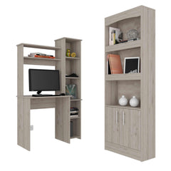 2 Piece Office Set, Dozza Bookcase + Aramis Desk, Light Gray