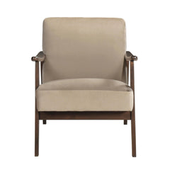 Mid-Century Modern Design 1pc Accent Chair Light Brown Velvet Upholstery Dark Walnut Finish Wood, High-Resiliency Foam Cushions
