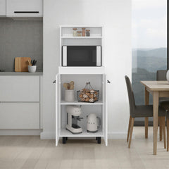 Celestia Freestanding Kitchen Sideboard and Microwave Stand with 2-Door Cabinet with Interior Storage Shelves, One Upper Shelf and Compact Countertop