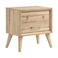 Classic Style Nightstand of 2x Drawers Natural Oak Finish Wooden Bedroom Furniture 1pc, Mid-Century Modern Design