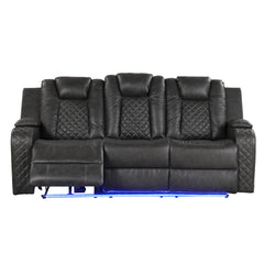 WALTZ LED & Power Reclining Sofa Made With Faux Leather in Black