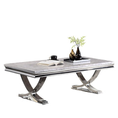 Modern Glam Style Coffee table With 18mm Faux Marble on Top Pedestal Base Metal Structure Stainless Steel Chrome Finish
