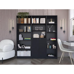 Eden 3 Piece Home Bookcase set, 67" Wide with 13 Shelves and Two-Door Cabinet , Living Room Set Set Black