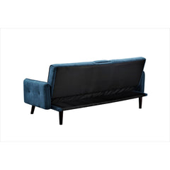 72" Sleeper Sofa Bed - Convertible Folding Backrest to Full Bed with Cup Holder & Drop-Down Table - Space Saving Linen Sofa for Small Spaces - Easy Assembly, Blue