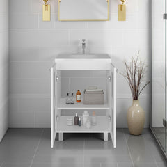 Neptune Bathroom Vanity Cabinet with 2 frosted glass Doors, Resin Sink and 2 Interior Shelves Cabinet, Compact Vintage and Modern Bathroom Vanity