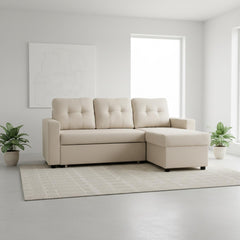 Convertible L-Shaped Sectional Sleeper Sofa Bed, Stylish Apartment Furniture, Saving Pull Out Couch for Small Spaces and Living Rooms, Beige