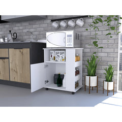 Cosmos Microwave Pantry 29" H, Single Door Cabinet, One Open Shelf, Three Side Shelves, White