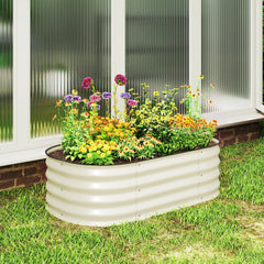 3.4' x 2' x 1' Galvanized Raised Garden Bed Kit, Metal Planter Box with Safety Edging, Cream