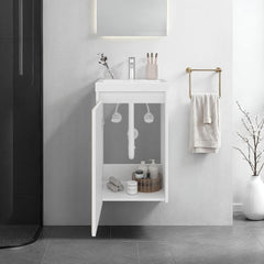 Summit Wall-Mounted Bathroom Vanity and Cabinet with Resin Sink, Compact Bathroom Storage Cabinet with One Door and 2 Interior Shelves