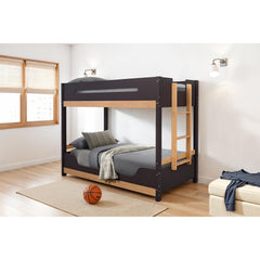 Contemporary Style Twin Over Twin  Bunk Bed Attached Side Ladder Insert An d Lock Joint Purple Mauve/Natural Finish Bedroom Furniture