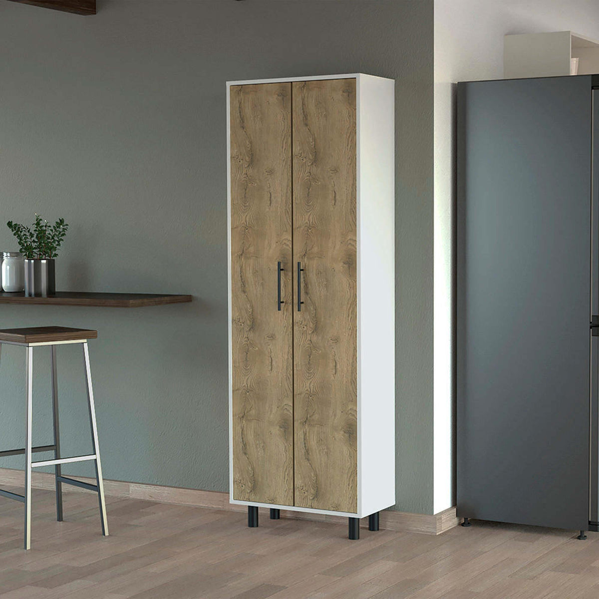 Apex 2-Door 5-Shelf Kitchen Pantry White and Macadamia