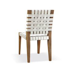 Exhibition 19 Inch Dining Chair, Woven Faux Leather Seat, Set of 2, White, Brown Wood