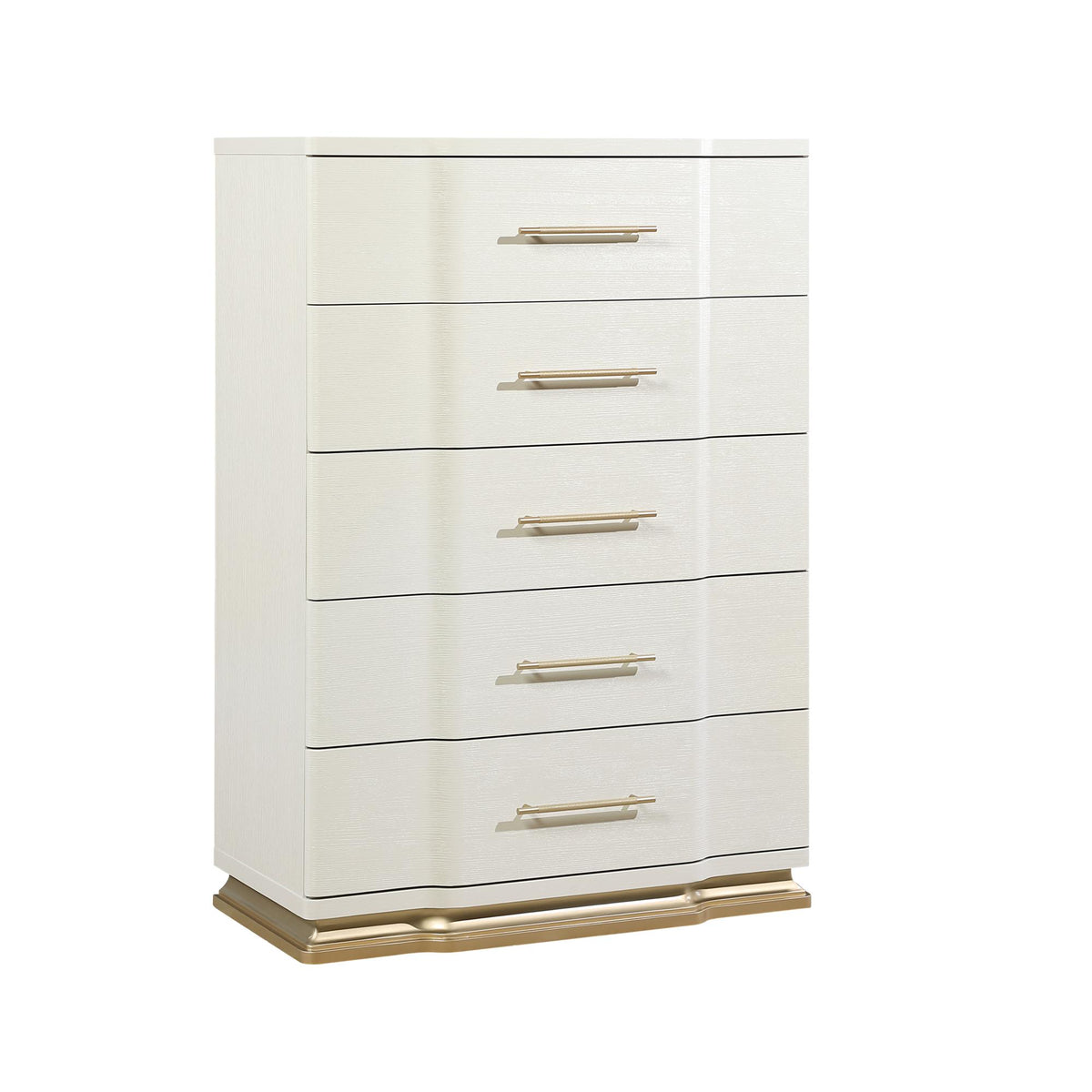 Cassandra 5-Drawer Chest in Beige with Textured Finish and Gold Finish Handles