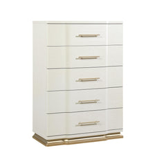 Cassandra 5-Drawer Chest in Beige with Textured Finish and Gold Finish Handles