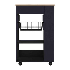 Treasury Kitchen Cart, One Drawer, Two Open Shelves, Four Casters -Black / Light Oak