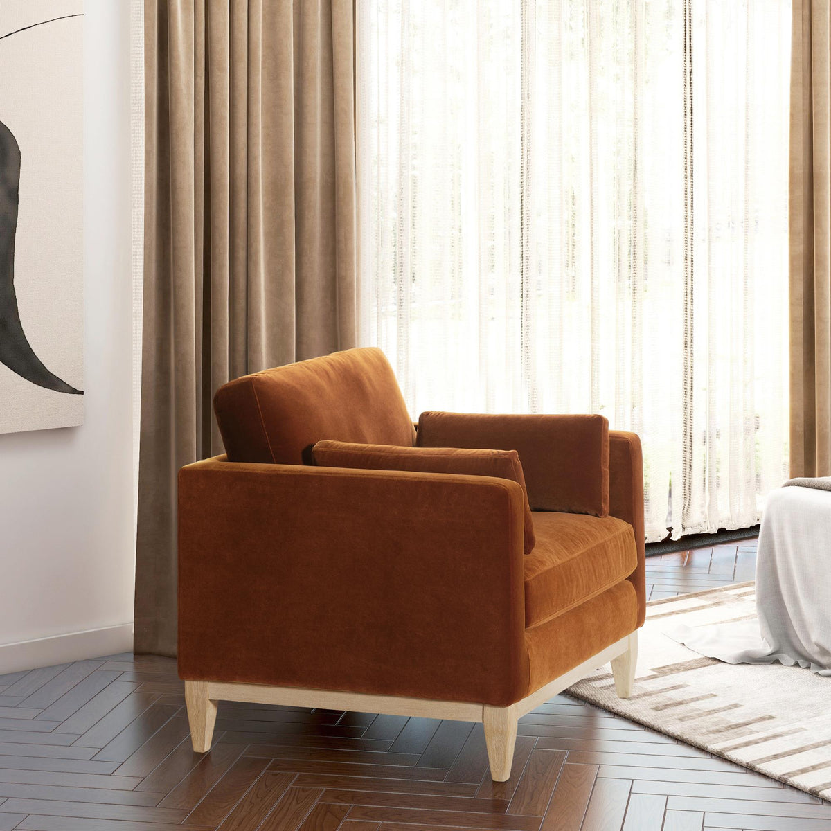Revelation 36" Modern Farmhouse Arm Chair, Burnt Orange Performance Velvet
