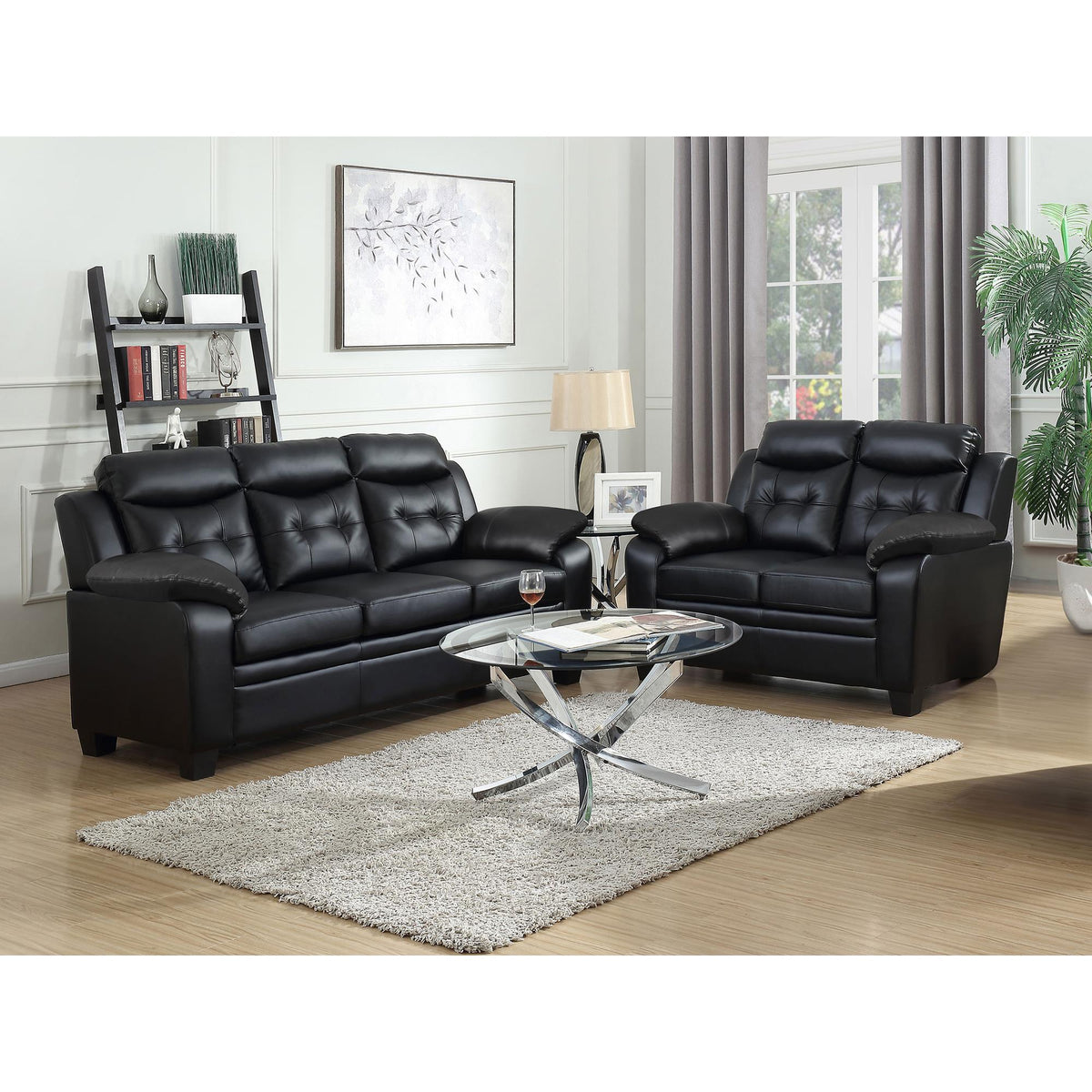 Rhapsody Black 2-piece Faux Leather Living Room Set