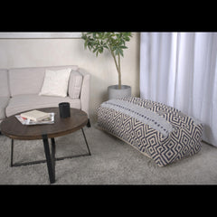 Poem Rectangular Pouf, Natural, Blue and White
