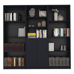 Haven 3 Piece Home Bookcase set, 74" Wide with 11 Shelves and Two-Door Cabinet , Living Room Set Set Black