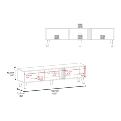 Rhea 63" Wide Tv Stand with Two pull down Cabinets, Two Shelves, Cable Management , Living Room, Tv Room Black Wengue - Light Oak