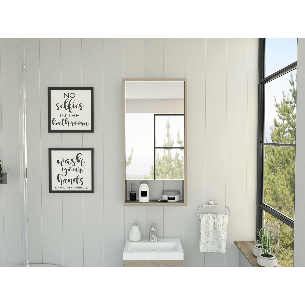 Zenith Medicine Cabinet, One External Shelf, Single Door Mirror Two Internal Shelves -Light Gray