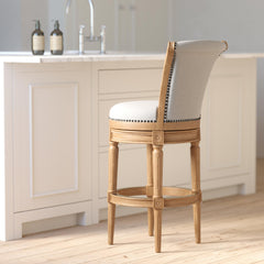 Story Wood Bar-Height Swivel Barstool with High-Back, Weathered Natural, 1PC